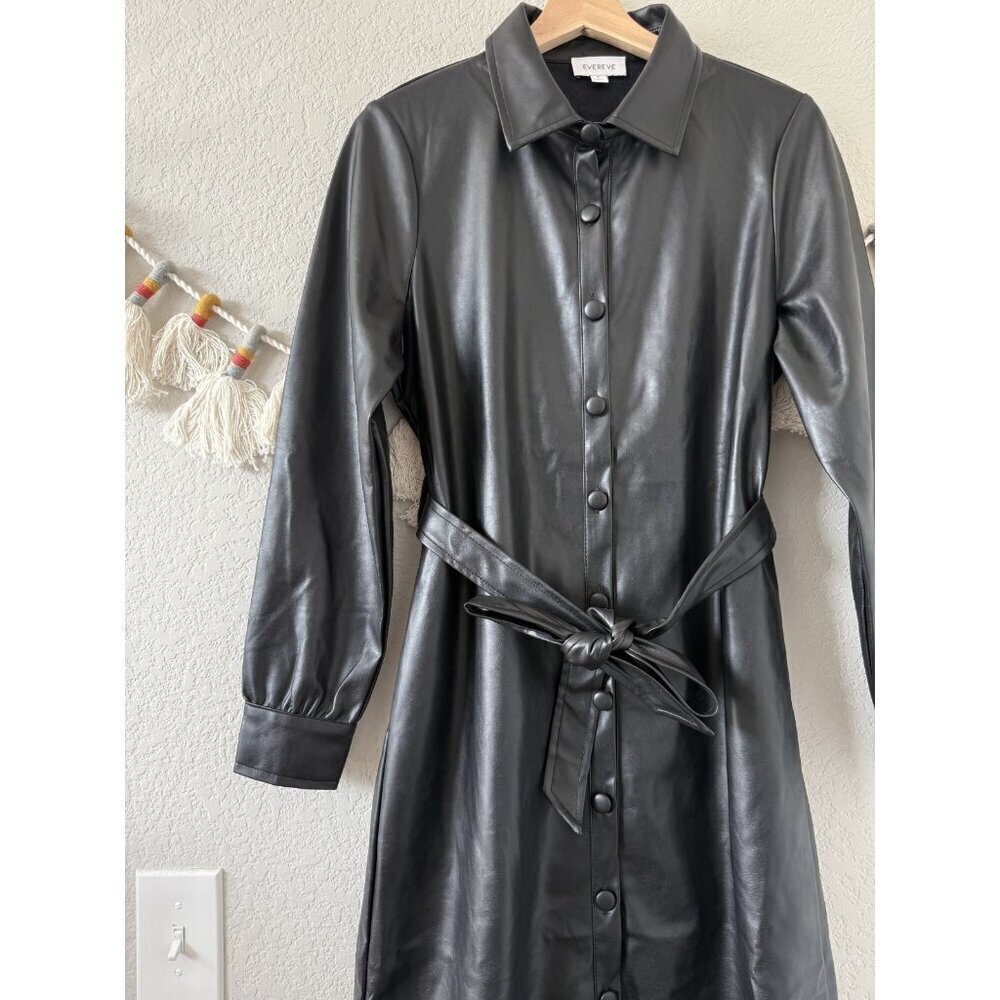 Evereve Clara Vegan Leather Long Sleeve Belted Midi Shirt Dress Grunge NWOT - Picture 5 of 9